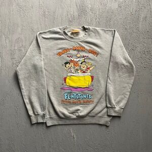 Vintage Flintstones Yabba-Dabba-Doo Graphic Sweatshirt Unisex Small Gray 90s